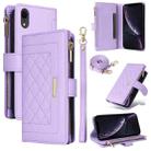 For iPhone XR Crossbody Zipper Wallet Rhombus Leather Phone Case(Purple) - 1