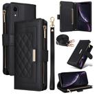 For iPhone XR Crossbody Zipper Wallet Rhombus Leather Phone Case(Black) - 1