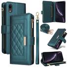 For iPhone XR Crossbody Zipper Wallet Rhombus Leather Phone Case(Green) - 1