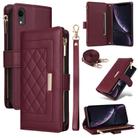 For iPhone XR Crossbody Zipper Wallet Rhombus Leather Phone Case(Wine Red) - 1