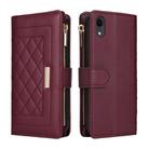 For iPhone XR Crossbody Zipper Wallet Rhombus Leather Phone Case(Wine Red) - 3