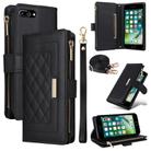 For iPhone 7 Plus / 8 Plus Crossbody Zipper Wallet Rhombus Leather Phone Case(Black) - 1