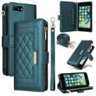 For iPhone 7 Plus / 8 Plus Crossbody Zipper Wallet Rhombus Leather Phone Case(Green) - 1