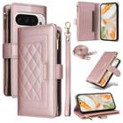 For Google Pixel 9 / 9 Pro Crossbody Zipper Wallet Rhombus Leather Phone Case(Rose Gold) - 1