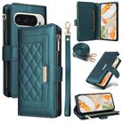 For Google Pixel 9 / 9 Pro Crossbody Zipper Wallet Rhombus Leather Phone Case(Green) - 1