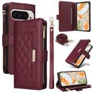 For Google Pixel 9 / 9 Pro Crossbody Zipper Wallet Rhombus Leather Phone Case(Wine Red) - 1