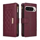 For Google Pixel 9 / 9 Pro Crossbody Zipper Wallet Rhombus Leather Phone Case(Wine Red) - 3