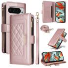 For Google Pixel 9 Pro XL Crossbody Zipper Wallet Rhombus Leather Phone Case(Rose Gold) - 1