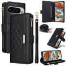 For Google Pixel 9 Pro XL Crossbody Zipper Wallet Rhombus Leather Phone Case(Black) - 1