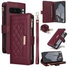 For Google Pixel 8 Pro Crossbody Zipper Wallet Rhombus Leather Phone Case(Wine Red) - 1