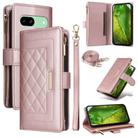 For Google Pixel 8a Crossbody Zipper Wallet Rhombus Leather Phone Case(Rose Gold) - 1