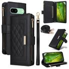 For Google Pixel 8a Crossbody Zipper Wallet Rhombus Leather Phone Case(Black) - 1