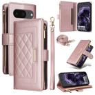 For Google Pixel 8 Crossbody Zipper Wallet Rhombus Leather Phone Case(Rose Gold) - 1