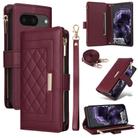 For Google Pixel 8 Crossbody Zipper Wallet Rhombus Leather Phone Case(Wine Red) - 1