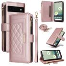 For Google Pixel 7a Crossbody Zipper Wallet Rhombus Leather Phone Case(Rose Gold) - 1