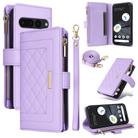 For Google Pixel 7 Pro Crossbody Zipper Wallet Rhombus Leather Phone Case(Purple) - 1