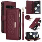 For Google Pixel 7 Pro Crossbody Zipper Wallet Rhombus Leather Phone Case(Wine Red) - 1