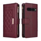 For Google Pixel 7 Pro Crossbody Zipper Wallet Rhombus Leather Phone Case(Wine Red) - 3