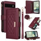 For Google Pixel 6a Crossbody Zipper Wallet Rhombus Leather Phone Case(Wine Red) - 1