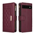 For Google Pixel 6a Crossbody Zipper Wallet Rhombus Leather Phone Case(Wine Red) - 3