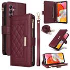 For Samsung Galaxy A15 5G Crossbody Zipper Wallet Rhombus Leather Phone Case(Wine Red) - 1