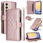 For Samsung Galaxy A25 5G Crossbody Zipper Wallet Rhombus Leather Phone Case(Rose Gold) - 1
