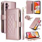 For Samsung Galaxy A54 5G Crossbody Zipper Wallet Rhombus Leather Phone Case(Rose Gold) - 1