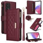 For Samsung Galaxy A73 5G Crossbody Zipper Wallet Rhombus Leather Phone Case(Wine Red) - 1