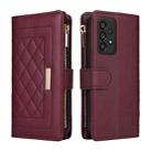 For Samsung Galaxy A73 5G Crossbody Zipper Wallet Rhombus Leather Phone Case(Wine Red) - 3