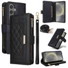 For Samsung Galaxy S24 5G Crossbody Zipper Wallet Rhombus Leather Phone Case(Black) - 1