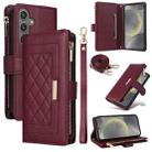 For Samsung Galaxy S24 5G Crossbody Zipper Wallet Rhombus Leather Phone Case(Wine Red) - 1