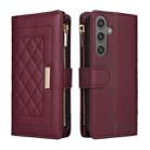 For Samsung Galaxy S24 5G Crossbody Zipper Wallet Rhombus Leather Phone Case(Wine Red) - 3