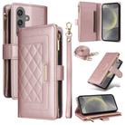 For Samsung Galaxy S24+ 5G Crossbody Zipper Wallet Rhombus Leather Phone Case(Rose Gold) - 1