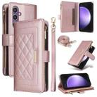 For Samsung Galaxy S24 FE 5G Crossbody Zipper Wallet Rhombus Leather Phone Case(Rose Gold) - 1