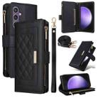 For Samsung Galaxy S24 FE 5G Crossbody Zipper Wallet Rhombus Leather Phone Case(Black) - 1