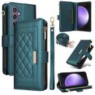 For Samsung Galaxy S24 FE 5G Crossbody Zipper Wallet Rhombus Leather Phone Case(Green) - 1