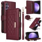 For Samsung Galaxy S24 FE 5G Crossbody Zipper Wallet Rhombus Leather Phone Case(Wine Red) - 1