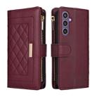 For Samsung Galaxy S24 FE 5G Crossbody Zipper Wallet Rhombus Leather Phone Case(Wine Red) - 3