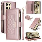 For Samsung Galaxy S24 Ultra 5G Crossbody Zipper Wallet Rhombus Leather Phone Case(Rose Gold) - 1