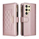 For Samsung Galaxy S24 Ultra 5G Crossbody Zipper Wallet Rhombus Leather Phone Case(Rose Gold) - 3