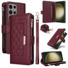 For Samsung Galaxy S23 Ultra 5G Crossbody Zipper Wallet Rhombus Leather Phone Case(Wine Red) - 1