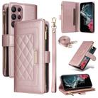 For Samsung Galaxy S22 Ultra 5G Crossbody Zipper Wallet Rhombus Leather Phone Case(Rose Gold) - 1