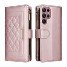 For Samsung Galaxy S22 Ultra 5G Crossbody Zipper Wallet Rhombus Leather Phone Case(Rose Gold) - 3