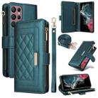 For Samsung Galaxy S22 Ultra 5G Crossbody Zipper Wallet Rhombus Leather Phone Case(Green) - 1