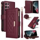 For Samsung Galaxy S22 Ultra 5G Crossbody Zipper Wallet Rhombus Leather Phone Case(Wine Red) - 1