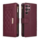 For Samsung Galaxy S22 Ultra 5G Crossbody Zipper Wallet Rhombus Leather Phone Case(Wine Red) - 3