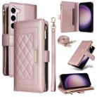 For Samsung Galaxy S23 5G Crossbody Zipper Wallet Rhombus Leather Phone Case(Rose Gold) - 1