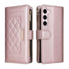 For Samsung Galaxy S23 5G Crossbody Zipper Wallet Rhombus Leather Phone Case(Rose Gold) - 3