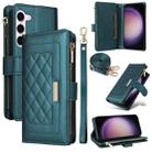 For Samsung Galaxy S23 5G Crossbody Zipper Wallet Rhombus Leather Phone Case(Green) - 1