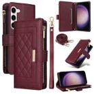 For Samsung Galaxy S23 5G Crossbody Zipper Wallet Rhombus Leather Phone Case(Wine Red) - 1